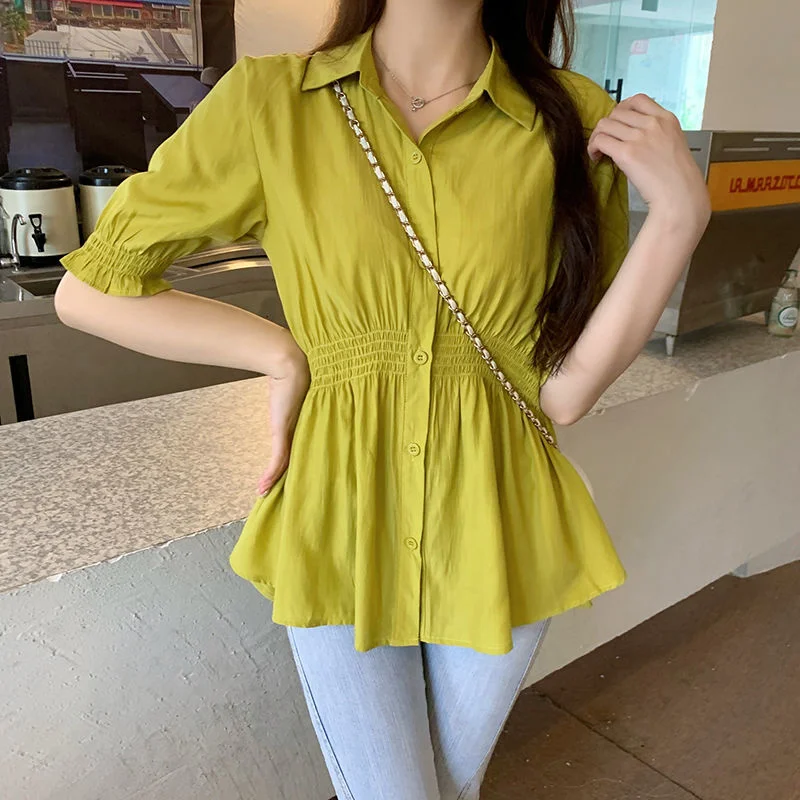 

Summer 2022 Aging Fat Sister Top Large Waist Slim Shirt