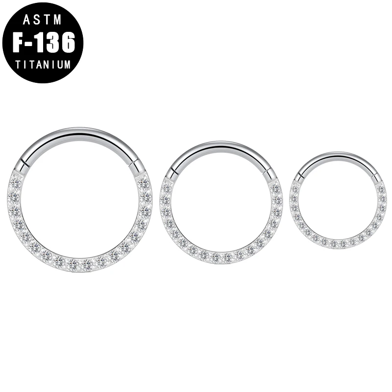 

ASTM F136 Titanium Nose Ring Clicker Piercing Ear Cartilage Tragus Earrings Cz Paved Front Nose Stud Helix Piercing Body Jewelry