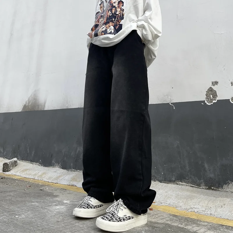 Men Clothing 2022 New Pattern Recreational Vintage Broad Leg Black Grey Jeans Straight Cylinder Loose Cargo Pants Autumn Female