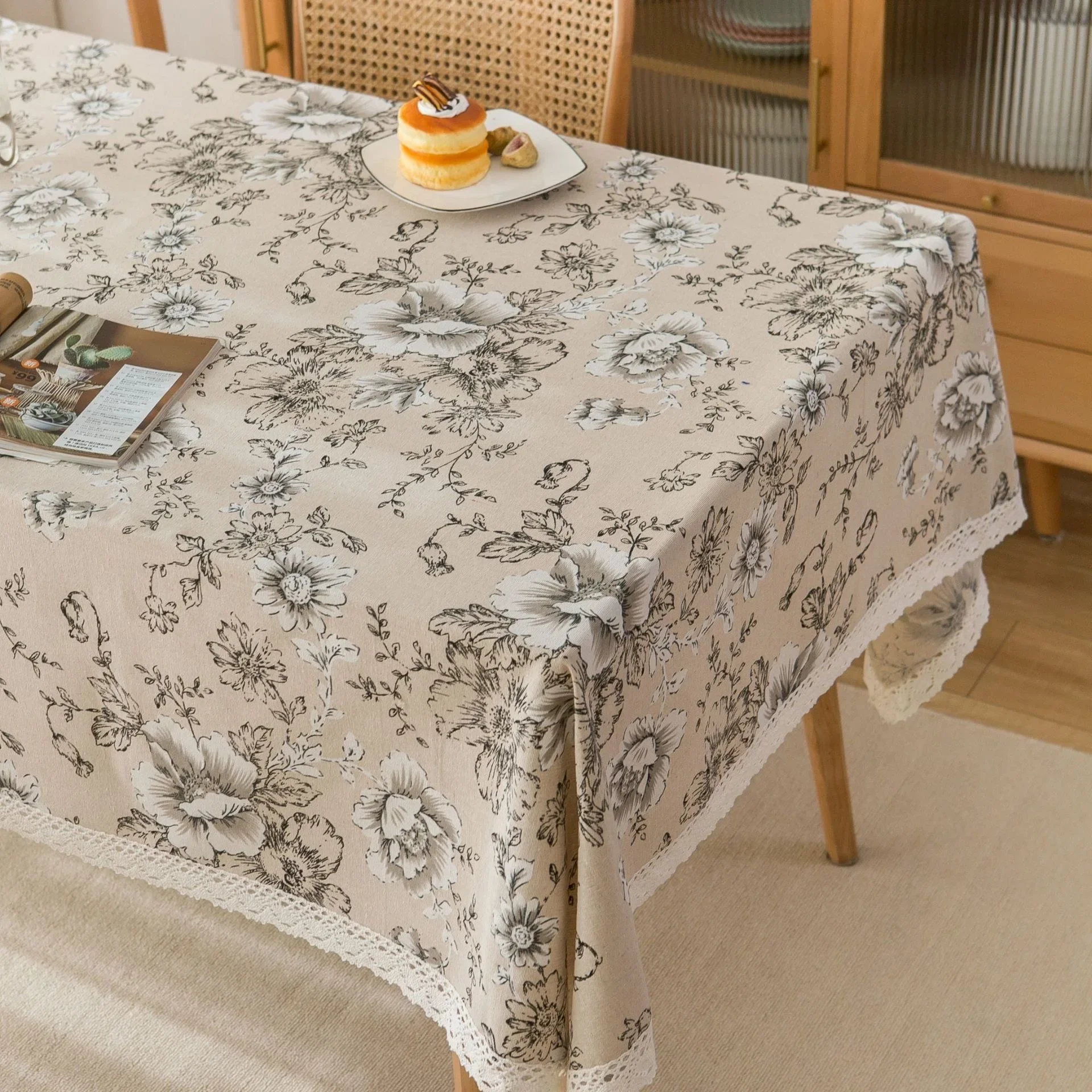 

Small fresh cotton linen tablecloth, tablecloth, household cover, tassel lace J6S232