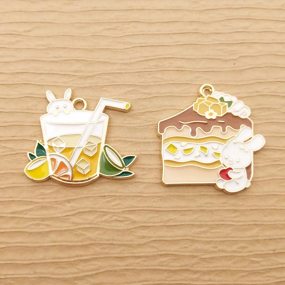 

10 шт. эмалевые Подвески в виде напитков, торта, кролика для изготовления ювелирных изделий, милые серьги, подвески, ожерелье, браслет, аксесс...