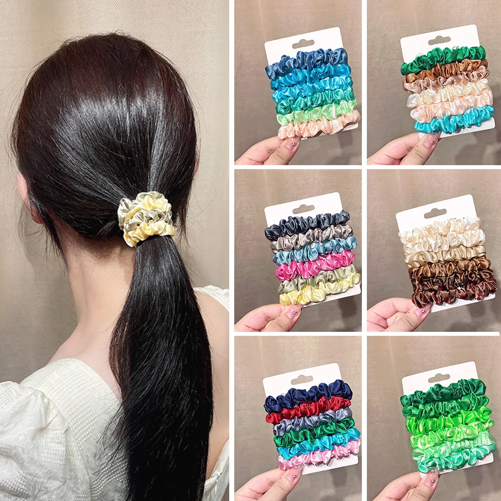 

6Pcs Silk Scrunchie Solid Scrunchies Set Elegant Elastic Hair Bands Fashion Headband Ponytail Hair Ties Hair Accessories Set