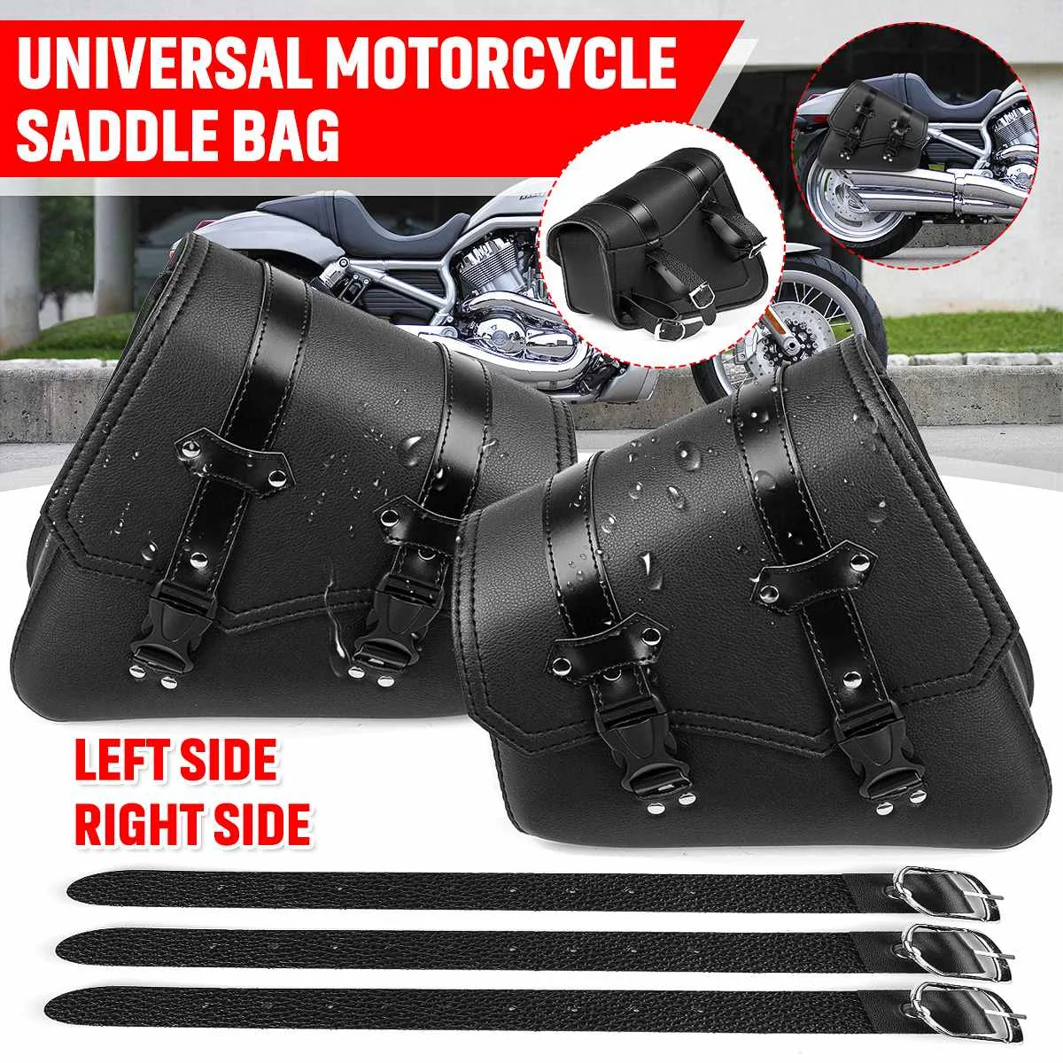 

Motorcycle Saddlebags Side Tool Bag Luggage Storage Saddle Bag Pouch PU Leather Black Universal For Honda/Yamaha/Suzuki