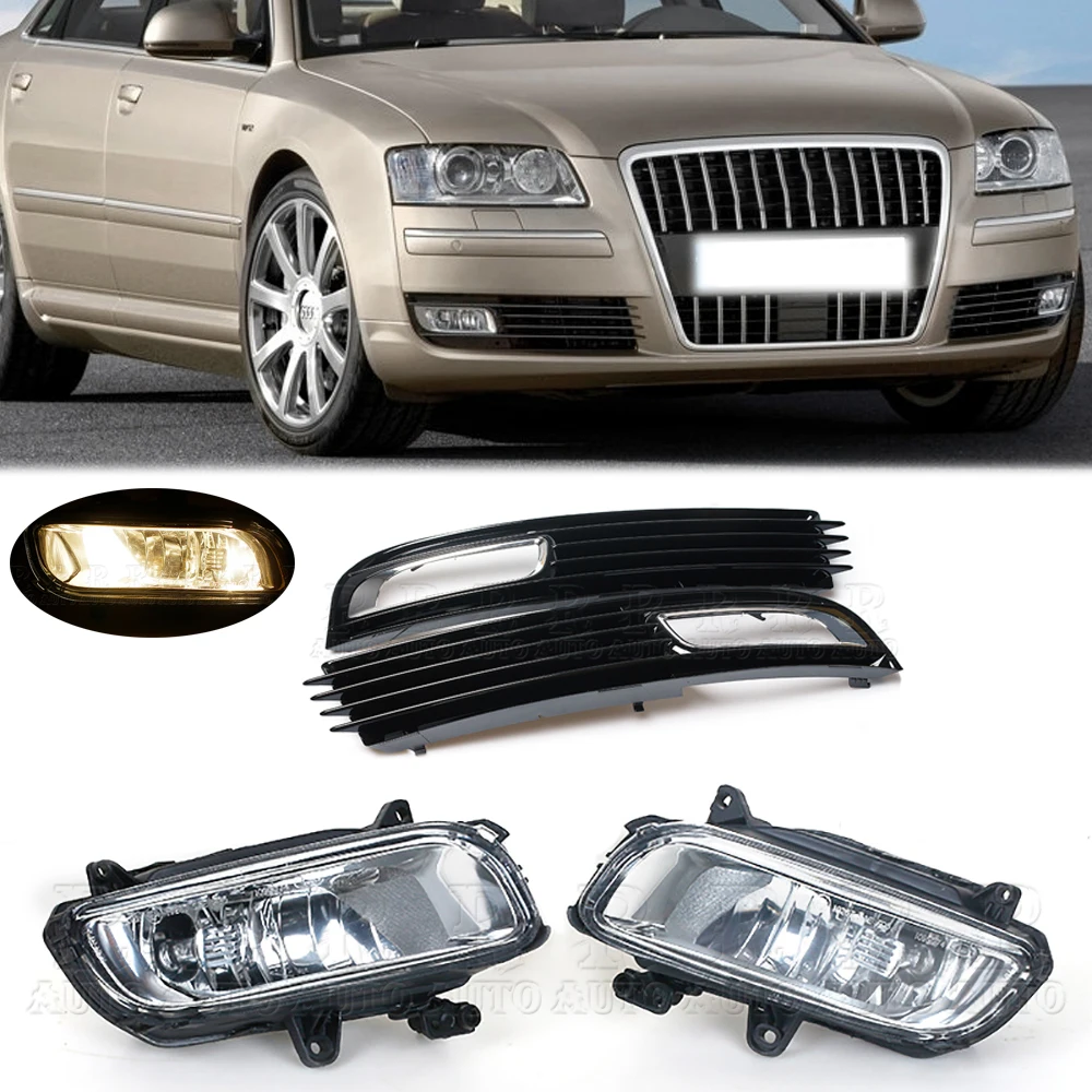 

1 Set 4PCS Left Right Halogen Fog Lights Front Bumper Grille Cover For Audi A8 QUATTRO A8 D3 2008-2010 4E0941699B 4E0941700B