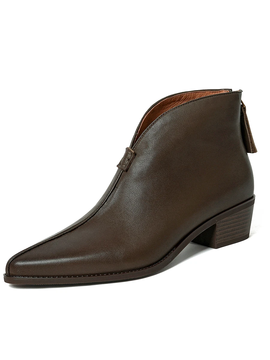 Женские ботильоны из натуральной кожи весенне-осенние ботинки с острым носком и