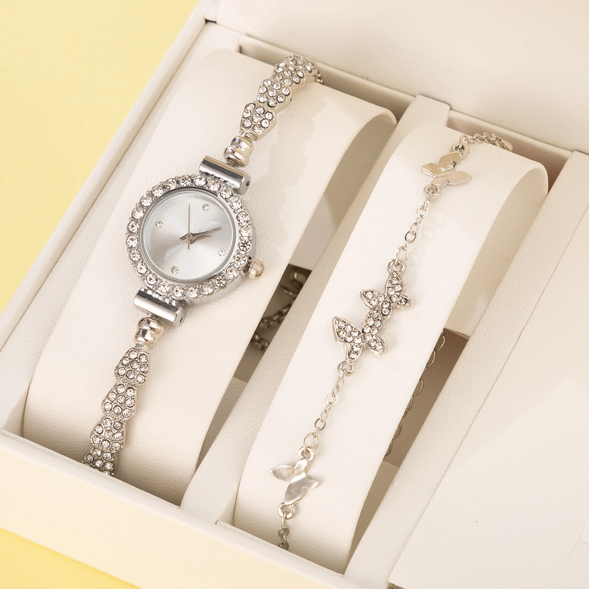 

2pcs Femme Luxury Steel Women Bracelet Watch Montre Band Quartz Wristwatch Female Clock Relogio Feminino Hand Bangle Saati Gift