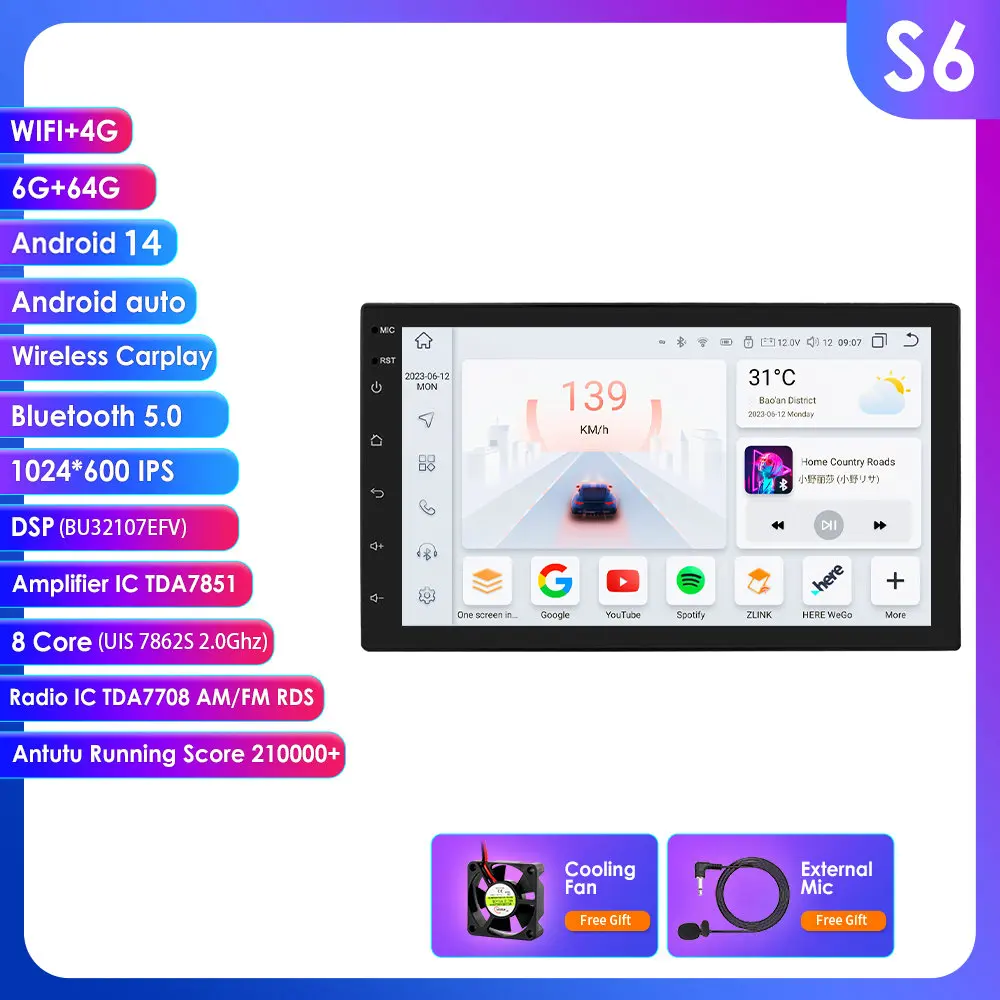 

HIZPO 7 "Android 14 Auto Carplay Универсальная стерео 2 din Автомобильный радиоприемник Мультимедийный плеер GPS для Toyota Nissan Hyundai KIA Volkswagen