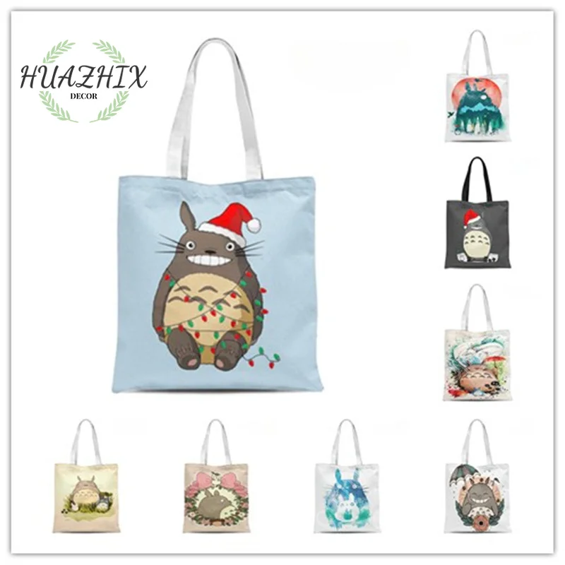 

Мультяшные сумки на плечо Totoro, женские сумки, сумка для покупок, большая Холщовая Сумка для хранения, дорожная сумка, органайзер, студенческий Повседневный тоут из аниме