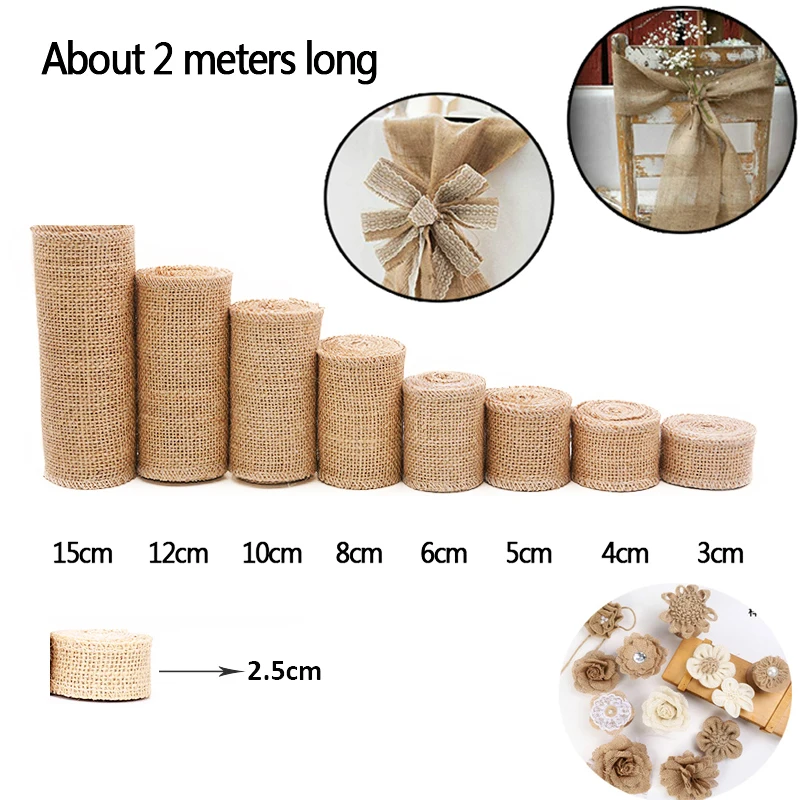 

2M 2.5cm-30cm Natural Jute Burlap Ribbon Rustic Vintage Wedding Decor Hessian Lace Jute Roll Merry Christmas Party DIY Supplies