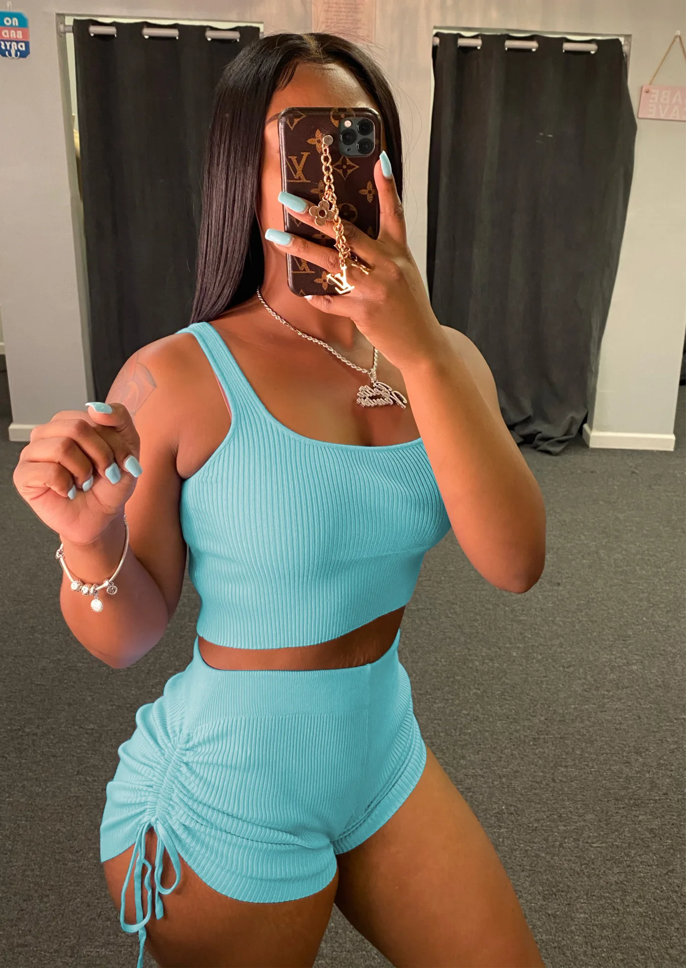 

Fashion Sporty Set Women Suspender Bandeau Vest + Drawstring Ruffled Sexy Shorts Two-piece Set Streetwear Casual Women's Wear