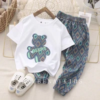 boys ice silk short sleeved suit summer 2022 new fashion childrens bear t shirt long pants two piece suit kids fashion