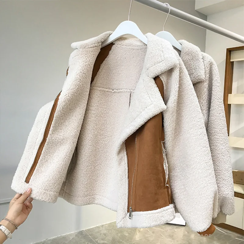 Women Winter Faux Fur Suede Jackets Coat Thicken Warm Lambs Wool Teddy Coats Ladies Loose Oversized Outwear Tops Woman Jacket