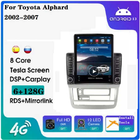 Автомобильный DVD-плеер 8 + 128G для Toyota Alphard 2002-2007 RDS IPS автомобильное видео радио