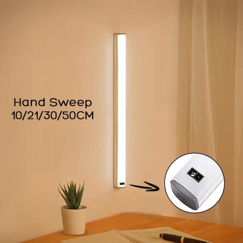 Luz de noche inteligente LED para armario de cocina, lámpara de noche con Sensor de barrido manual y movimiento, recargable por USB, atenuación inalámbrica, para dormitorio y armario