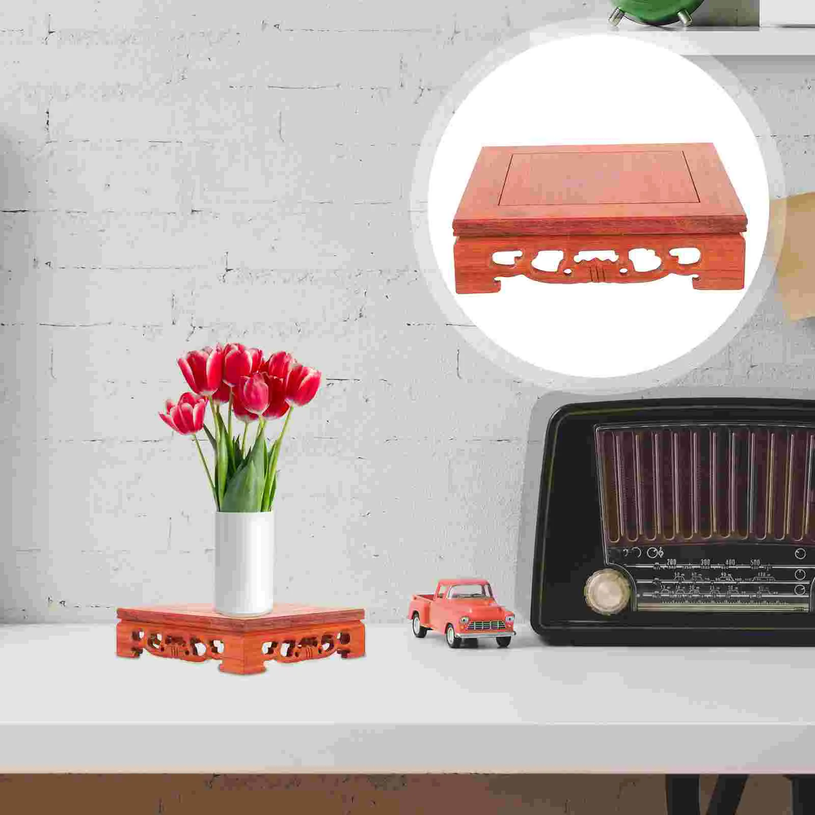 

Figurine Display Shelf Vase Ornament Base Flower Decor Jade Wooden Display Handicraft Riser Stand Office Table Top