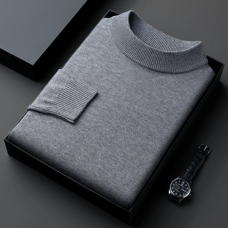

Мужской вязаный пуловер с круглым вырезом, плотный теплый Однотонный свитер с высоким воротником, простые базовые Топы на осень/зиму, мужская одежда