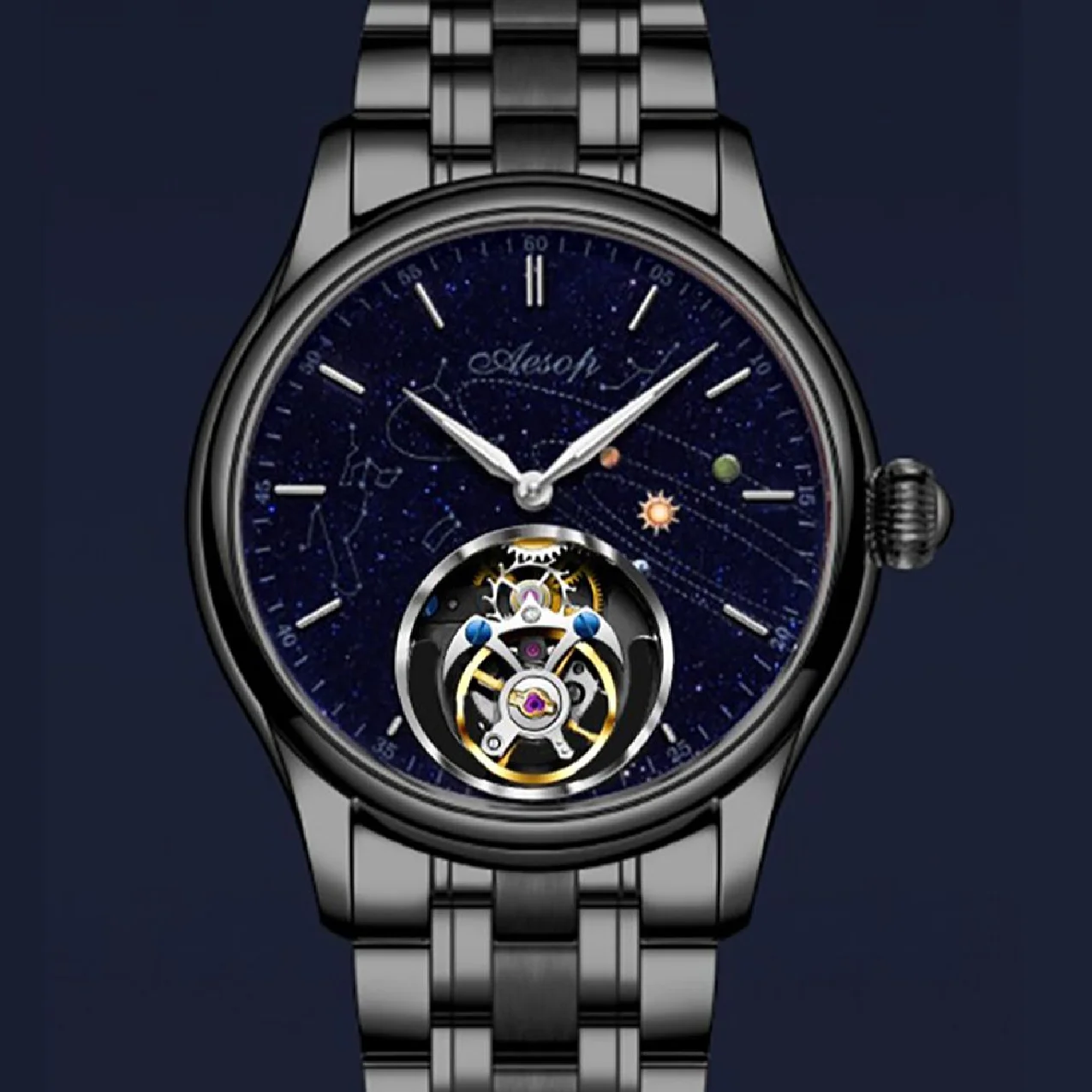 

AESOP Eccentric Tourbillon Watch for Men Vintage Mechanical Skeleton Sports Waterproof Watches Man Replicas of Luxury Brand