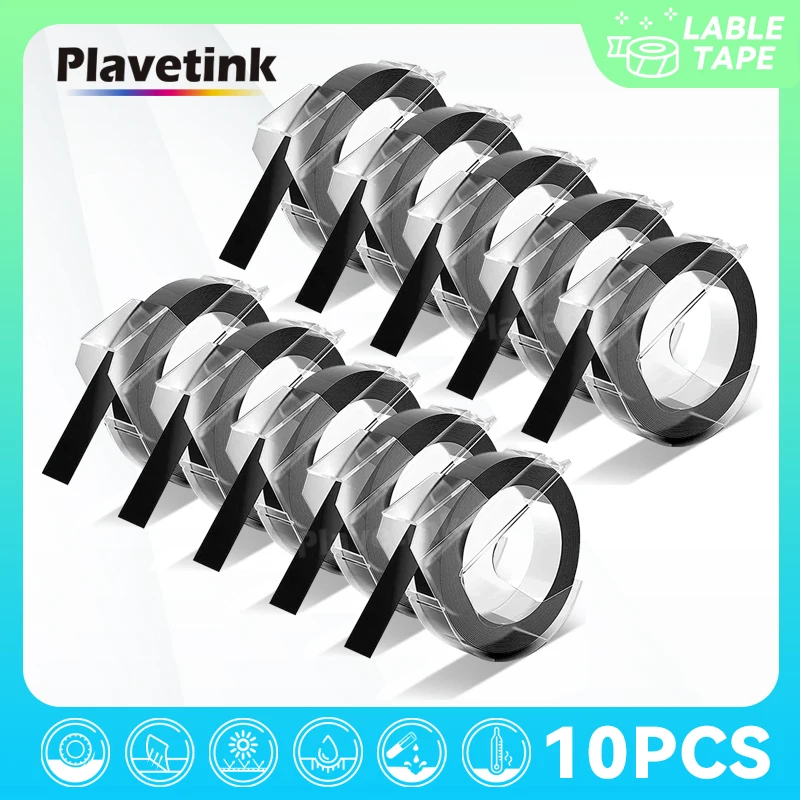 10PK черного цвета 9/12 мм для Dymo 3D пластиковые тисненые ленты тиснения 1540 1755 1880 12965