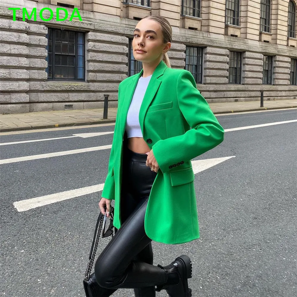 Женский Длинный блейзер свободного покроя с V-образным вырезом и карманами |