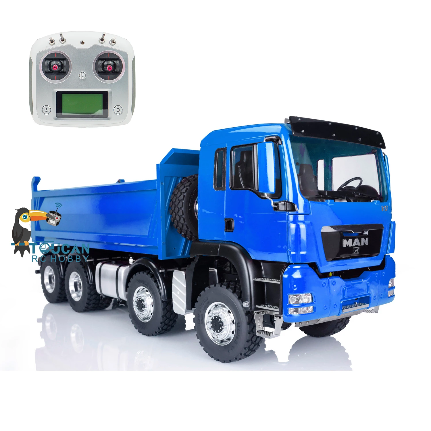 

Гидравлический самосвал LESU 1/14 MAN 8*8, модель грузовика с дистанционным управлением, ESC, окрашенный синий цвет THZH0349-SMT5