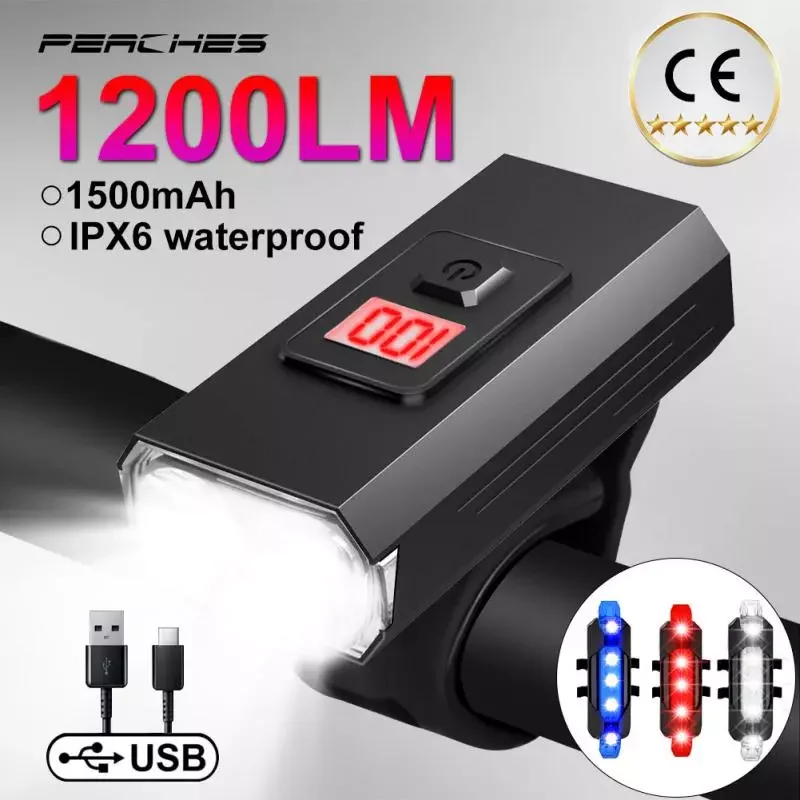 

Bike Light 1200LM Lantern MTB Road Mountain Bikes Front Head Lights Rechargeable Lamp Flashlight Cycling Accessories