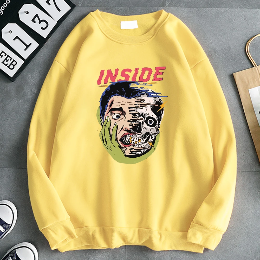 

Halloween Inside Half Human Half Skeleton Horror Comics Clothing Men Autumn Trendy Streetwear Loose Sweater O-Neck Pullover