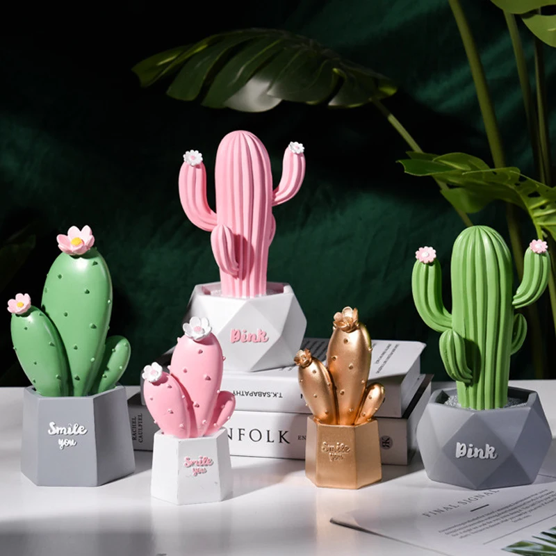 

Nordic Creative Home Decor Artificial Cactus Resin Statue Succulents Plant Potted Figurines Living Room Desktop Decoration