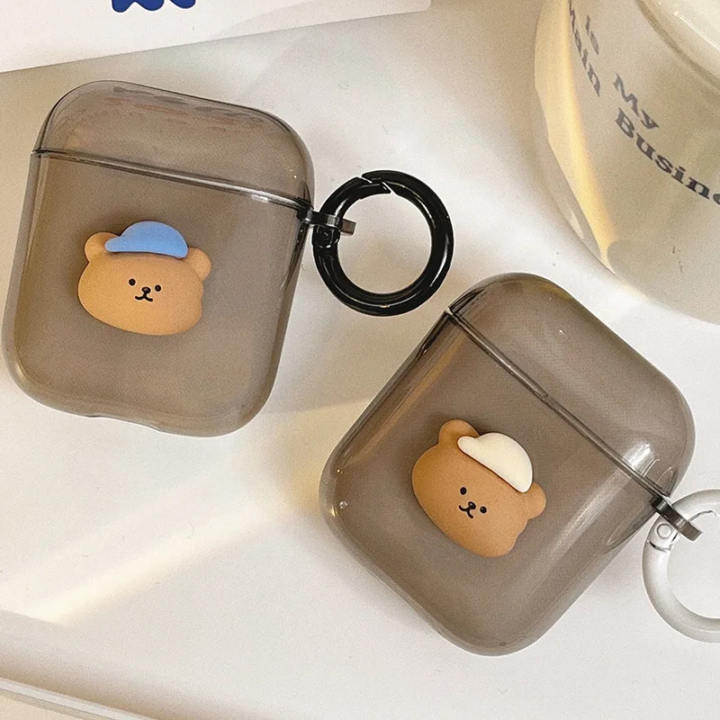 

1pcs.Transparent brown cute Bear earbuds case for Airpods pro Bluetooth headphone cover 1/2/3 generation silicone cushion pad