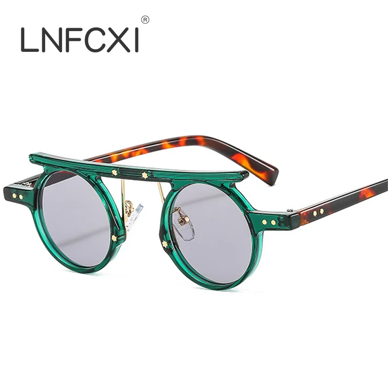 

LNFCXI Fashion Unique Round Sunglasses Steampunk Women Vintage Leopard UV400 Eyewear Hiphop Men Sun Glasses Shades