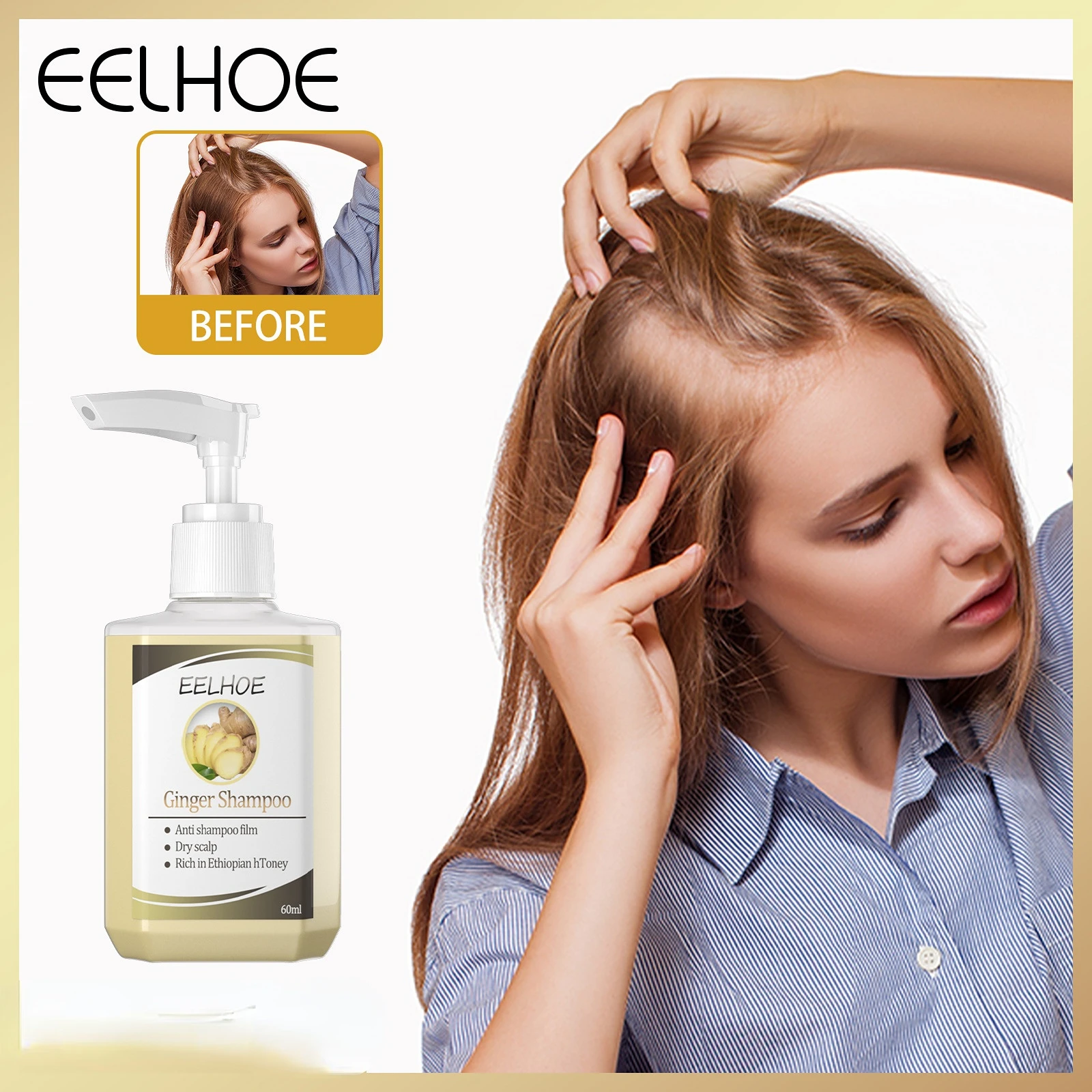 

60ml Ginger Anti Hair Loss Shampoo Oil Control and Supple Silky and Moisturizing Hair Roots Ginger Hair Growth Conditioner