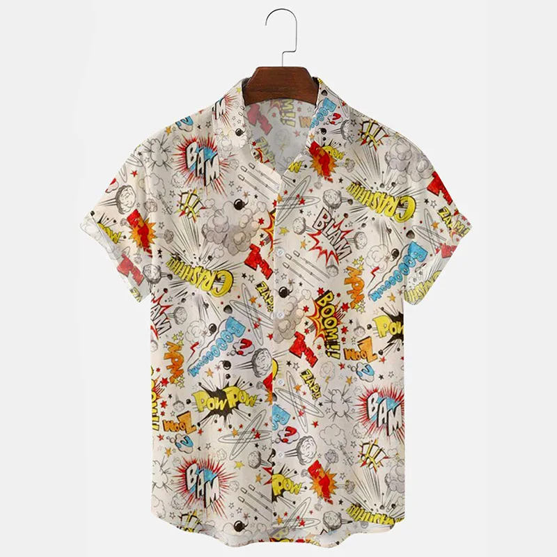

Summer Trend New Men's Shirts Large Size Thin Section Loose Lapel Print Casual Youth Short Sleeve Clothing Streetwear M-4XL