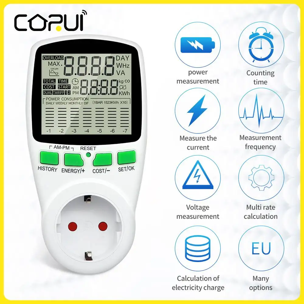 

16A Energy Meter Power Plug 180-250V Digital Power Meter Wattmeter Electricity Usage Monitor Voltage Ammeter Socket Tester