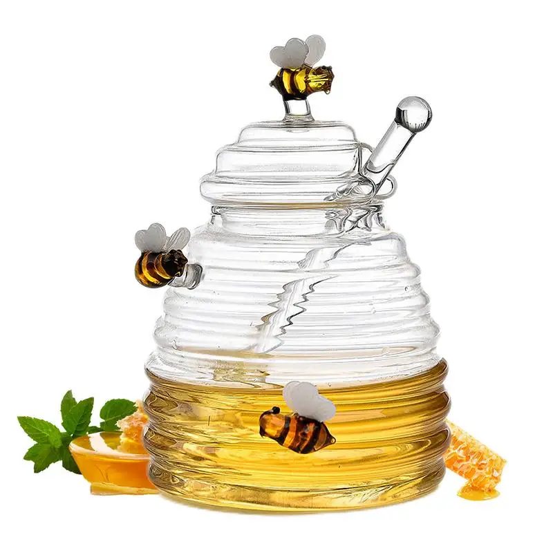 

Glass Honeycomb Tank Kitchen Tools Honey Storage Container With Dipper And Lid Honey Bottle For Wedding Party Kitchen Home