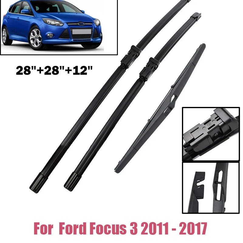 

Комплект передних и задних щеток стеклоочистителя для Ford Focus 3 2011-2017, щетки для лобового стекла и окон, 28"+28"+12"