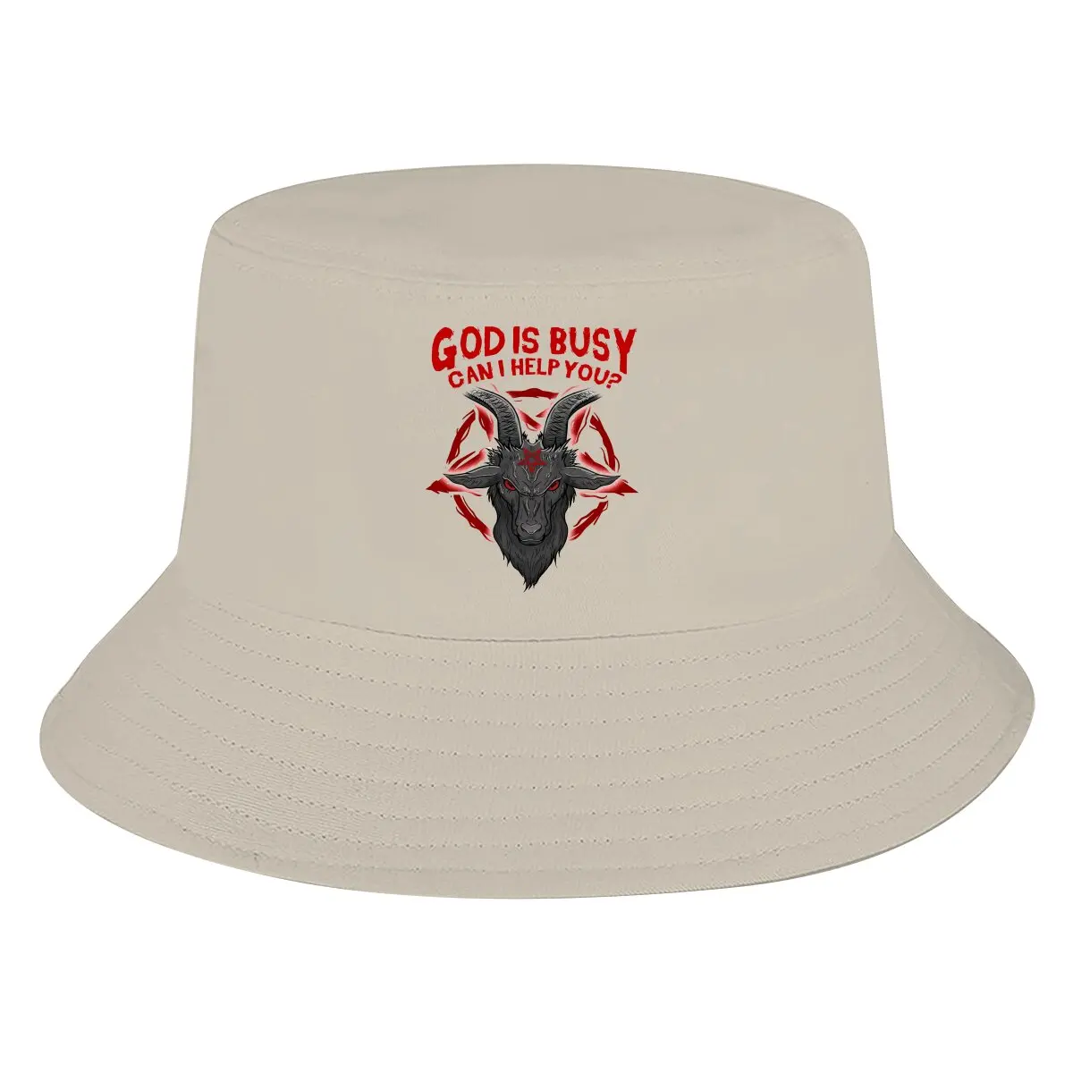 

God Is Busy Can I Help You Occult Unisex Bucket Hats Baphomet Satan Lucifer Hip Hop Fishing Sun Cap Fashion Style Designed