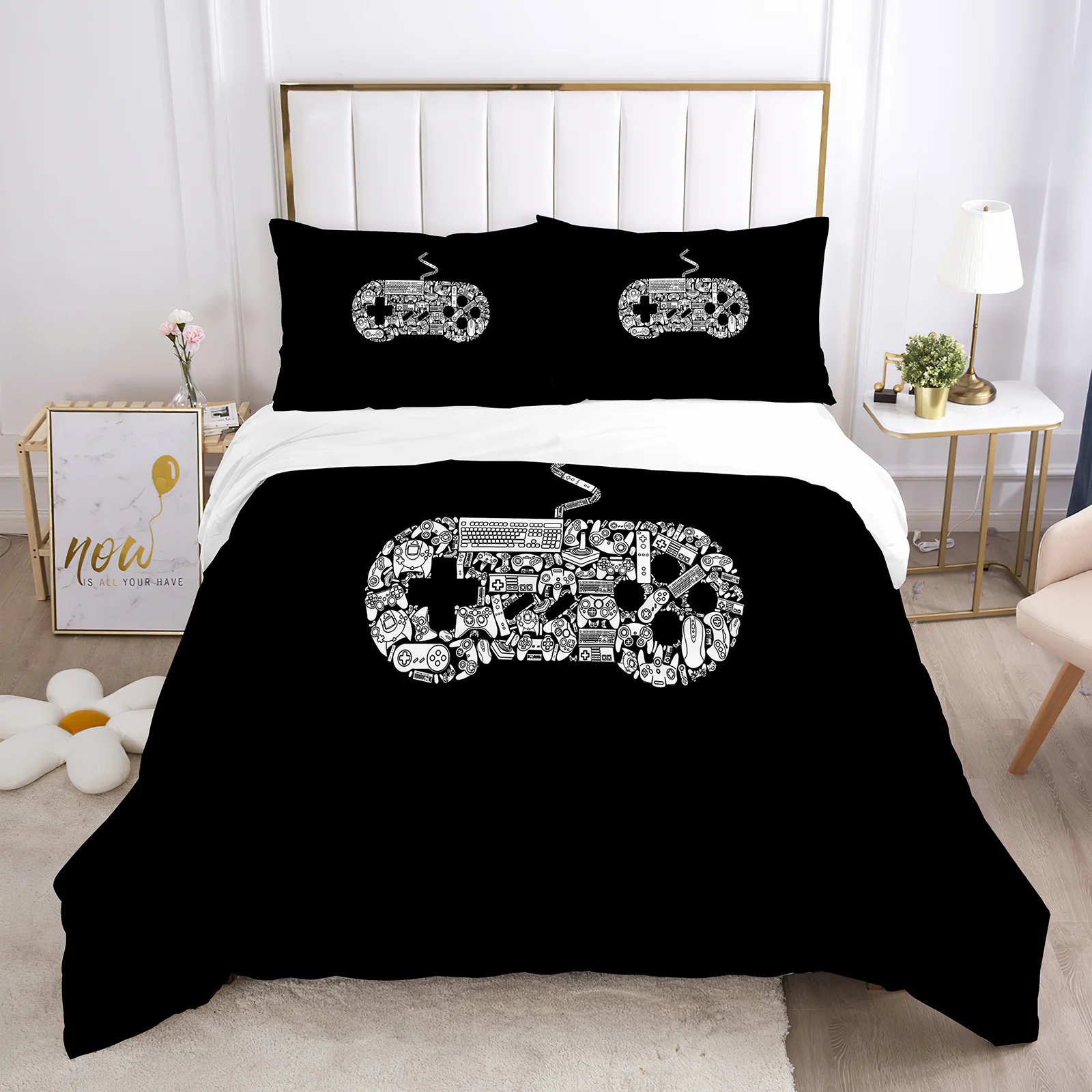 

Gamepad Duvet Cover Set Colourful Background with Button King Queen Size Comforter Cover for Kid Teen Boys Polyester Bedding Set