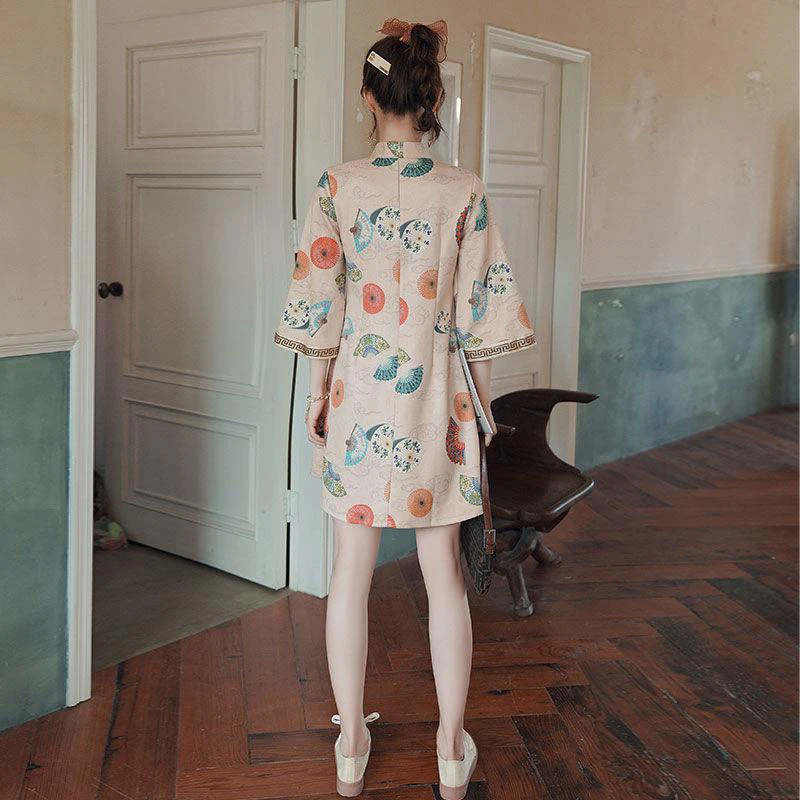 Женское винтажное платье-трапеция в китайском стиле