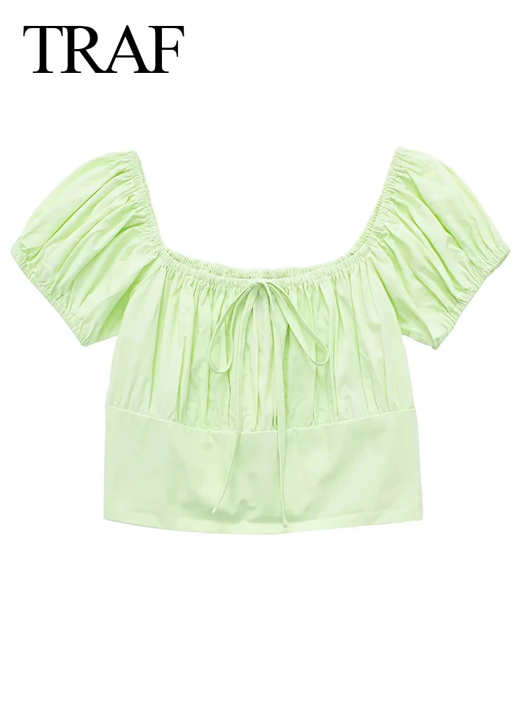 

Топ женский эластичный светильник короткой талией и рукавами-фонариками