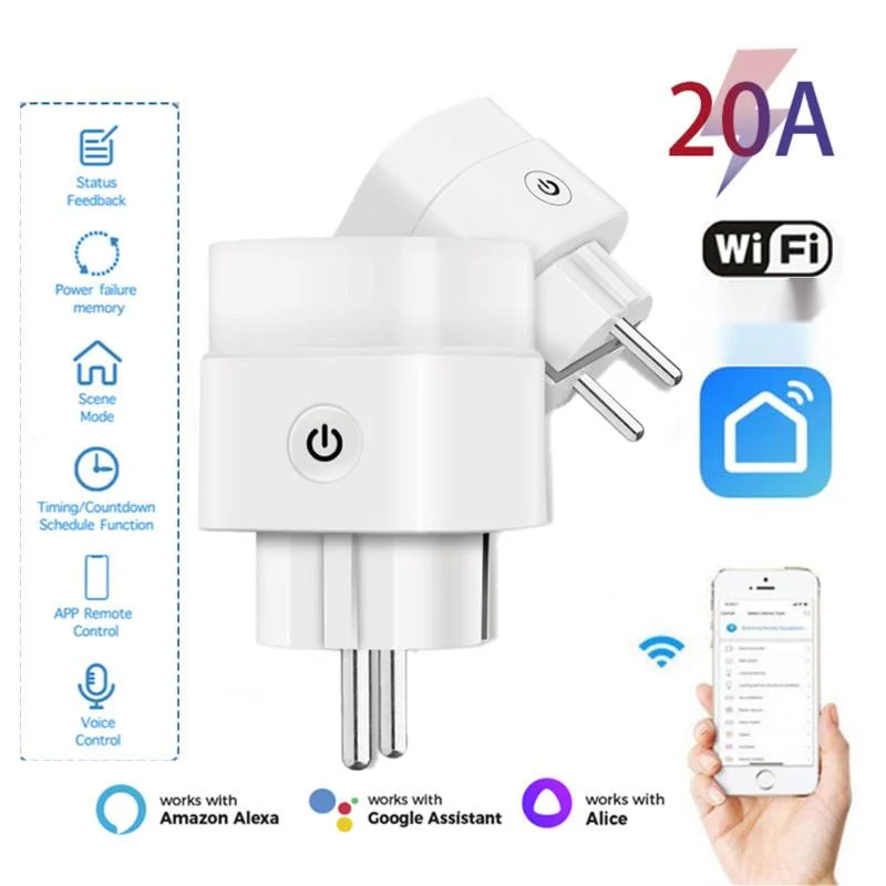 

WIFI 16A/20A Smart EU Plug Timer Wireless Socket Outlet Power Monitor APP Voice Control Work With Alexa Google Home