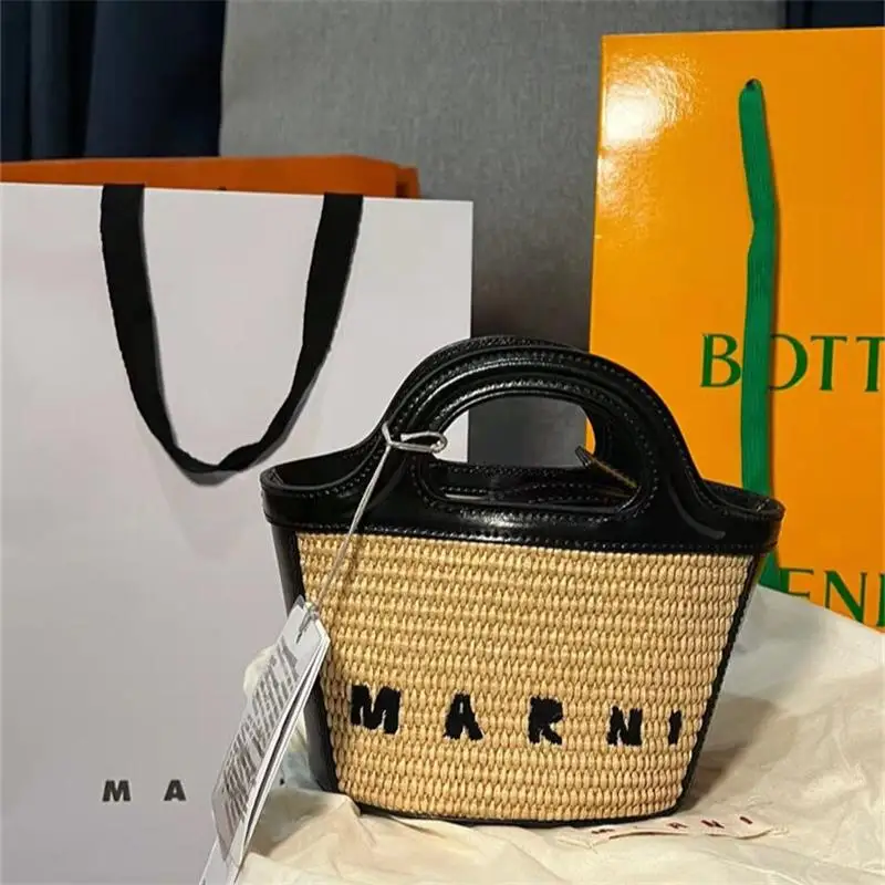 2023 New Summer Classic Woven Vegetable Basket, Handbag, Straw Bag, Shoulder Bag, Genuine Leather Woven Beach Straw Woven Handhe