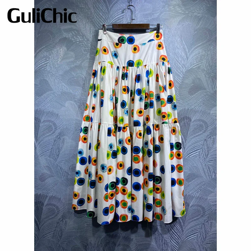 

Женская свободная юбка в горошек, с высокой талией