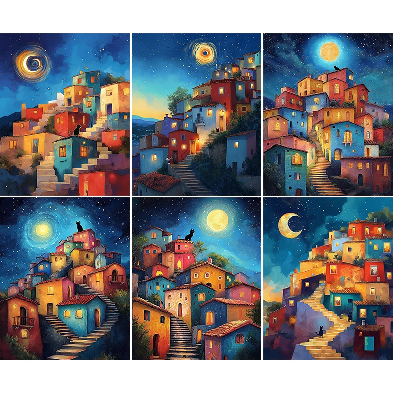 Картина по номерам Дом и кот ночью акриловая краска холст дропшиппинг портрет