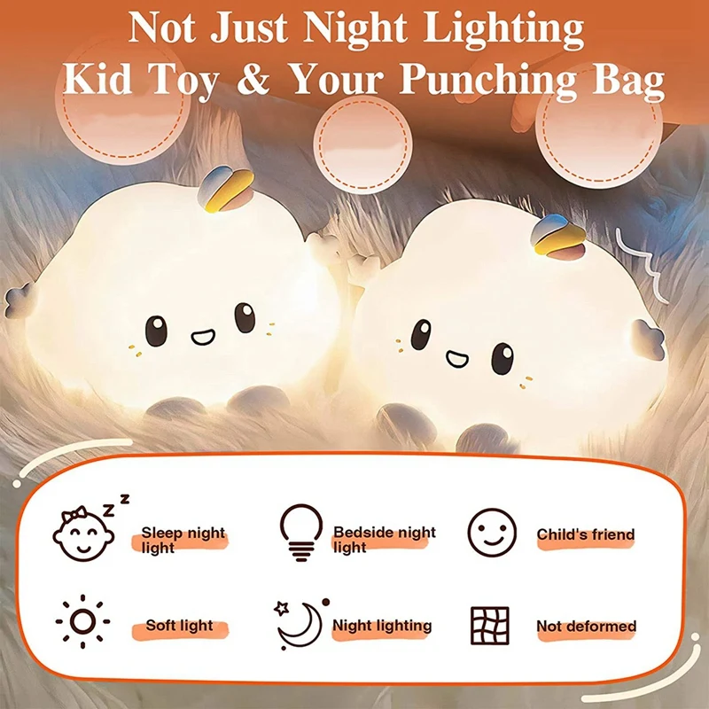 Promotion! LED Children Night Light USB Rechargeable Touch-Control Silicone Cloud Nursery Lights With 7-Color Breathing Modes |