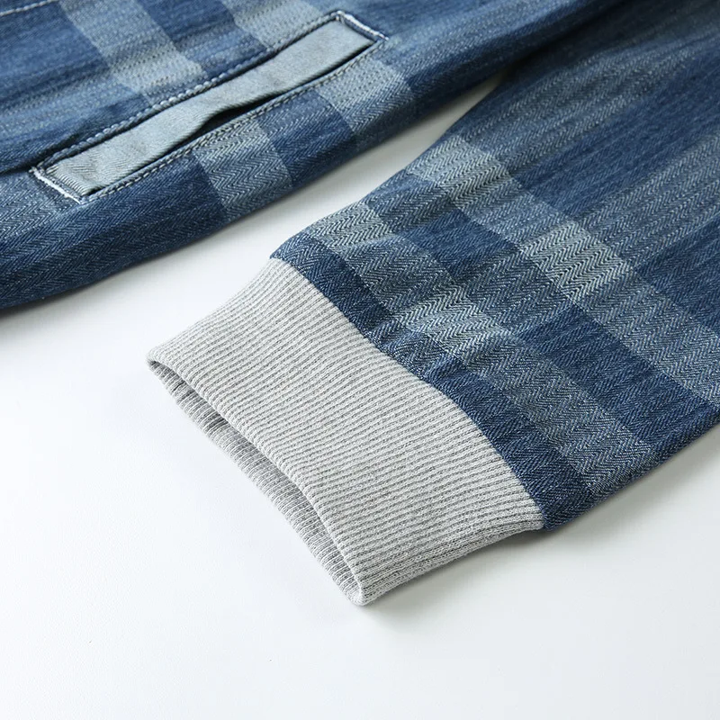 Женская джинсовая куртка в клетку винтажная большого размера с бахромой