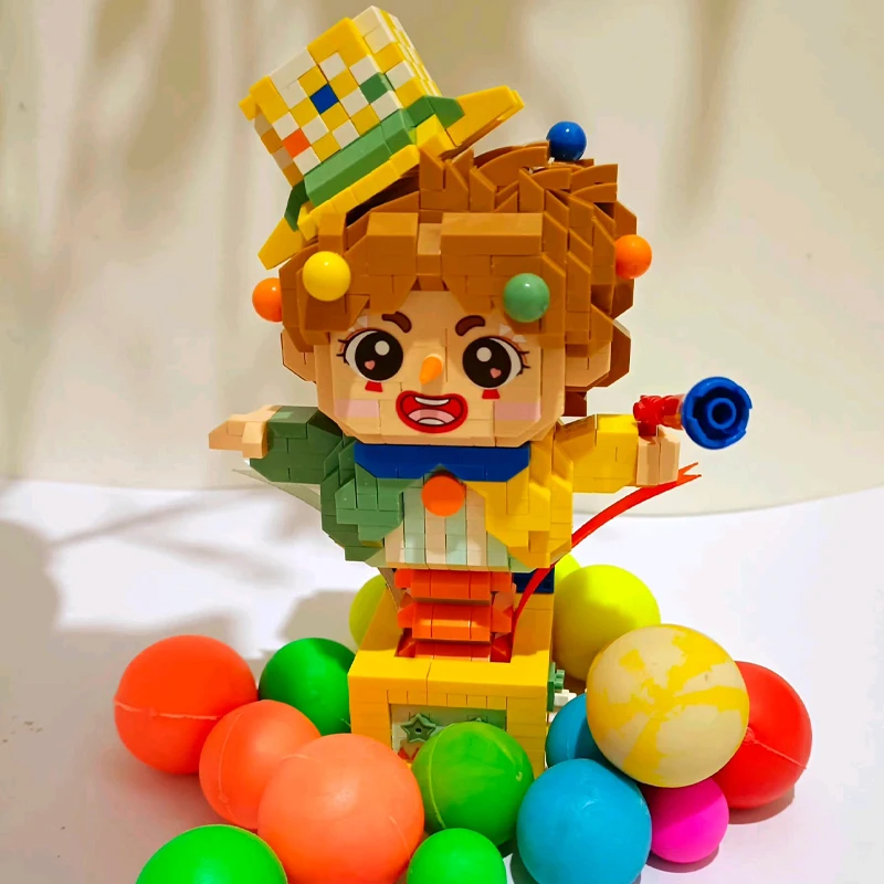 

Toy For Children Amusement Park Surprise Spring Clown Joker Horn Doll 3D Model Mini Diamond Blocks Bricks Building
