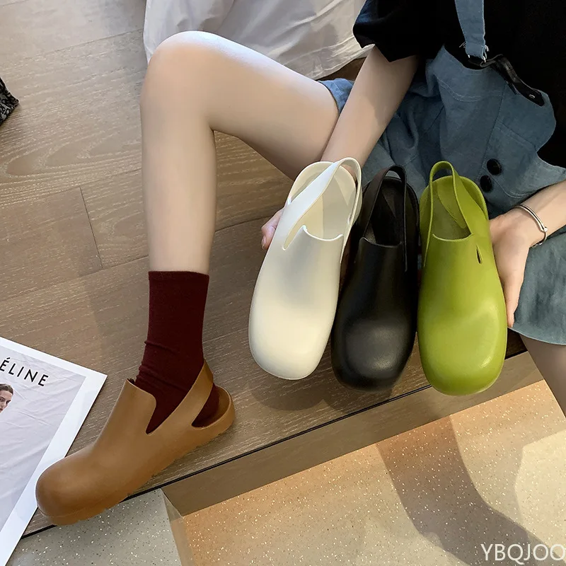 

2022 new women sandals flat simple Baotou rain boots jelly candy color plastic wild beach rain boots