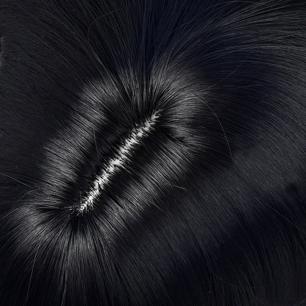 Аниме-игра синтетический длинный прямой черный парик с омбре синий челкой