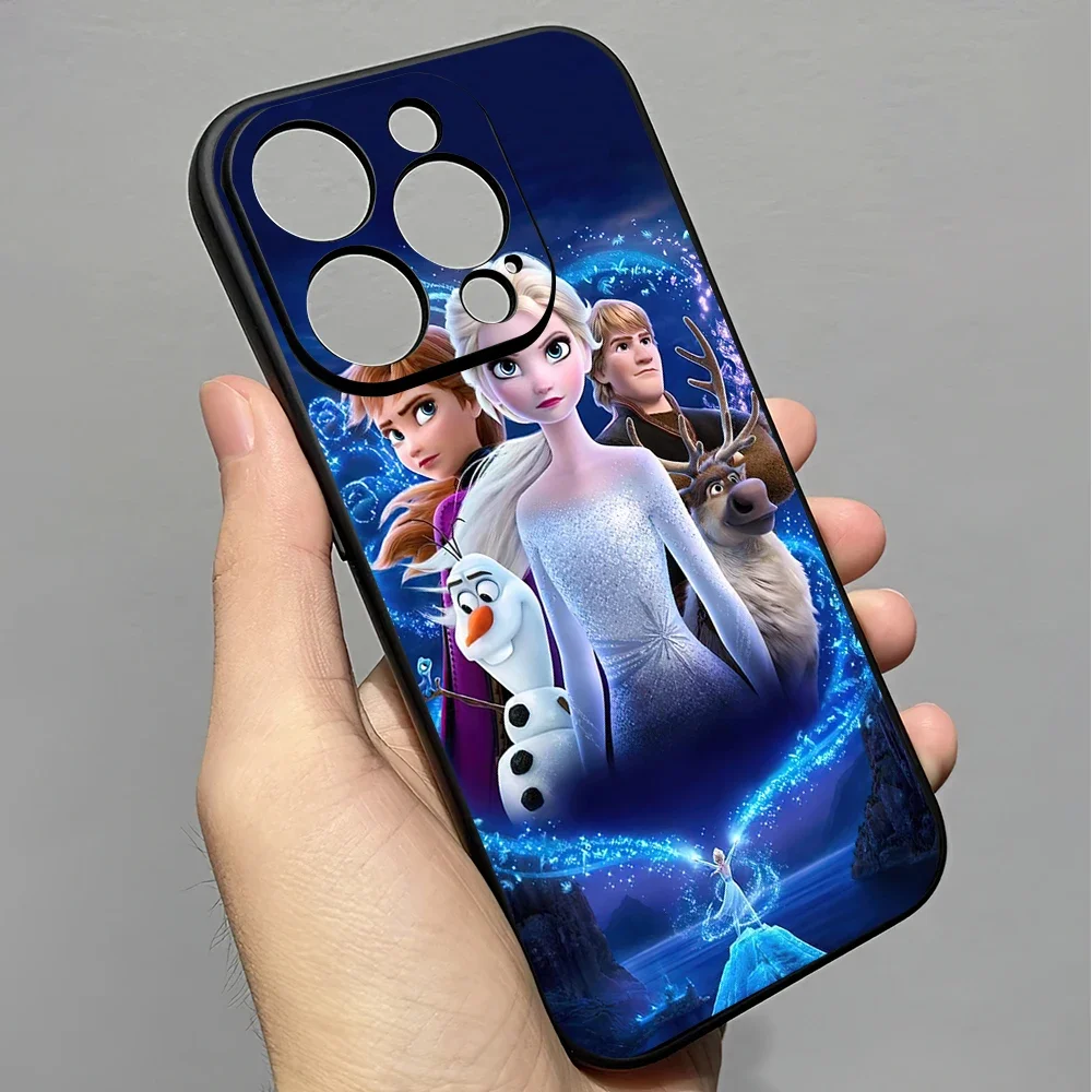 Чехол для телефона MINISO Movie F-Frozen 2 iPhone 12 11 13 14 15 16 Max Pro Plus черный мягкий силиконовый