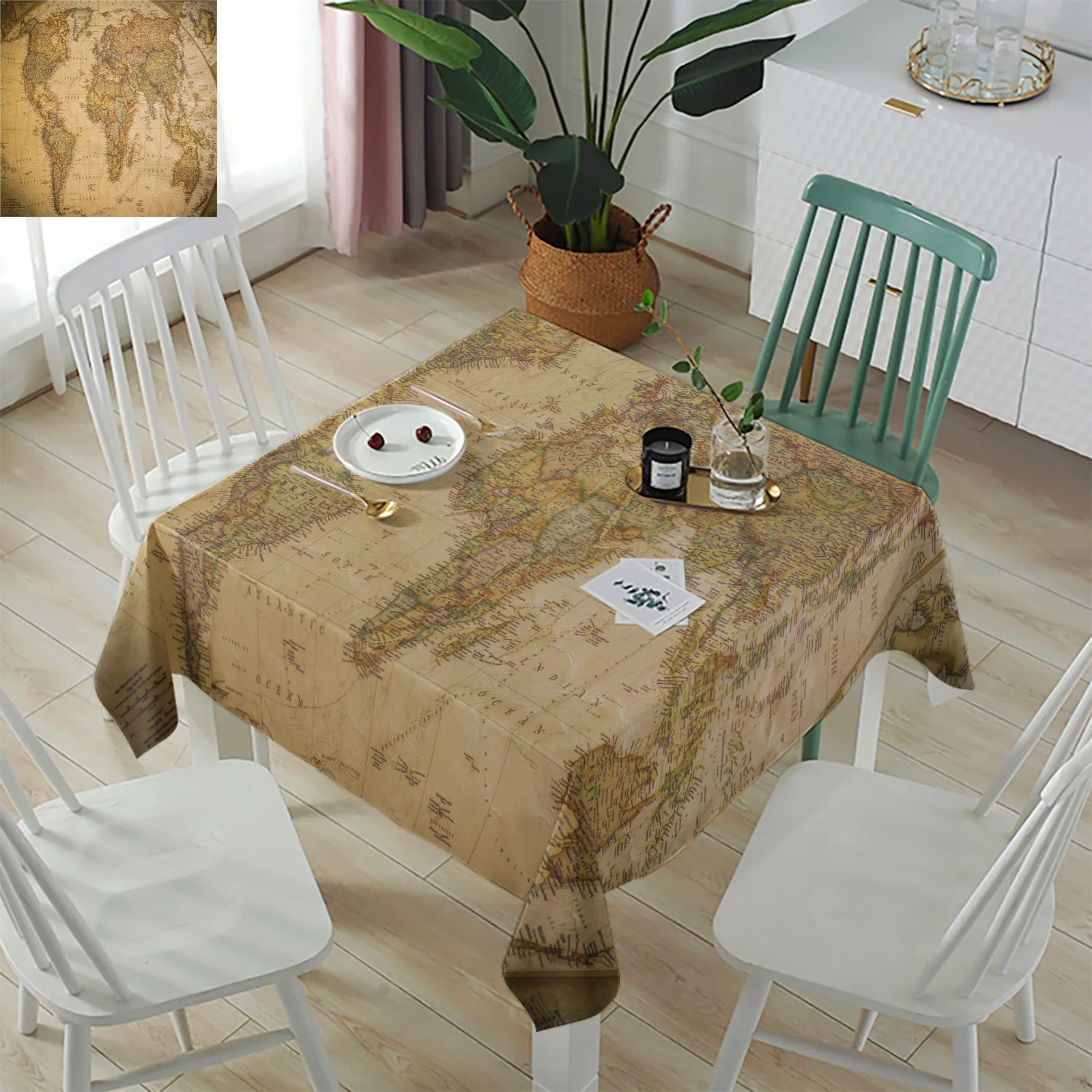 Круглая скатерть в стиле ретро с картой мира Свадебный декор водонепроницаемая