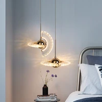 nordic ufo bedside chandelier creative indoor lighting bedroom restaurant bar counter rotating loft home decor hanging lamps